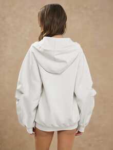 WESTFADE Fleece Oversized Zip Up Long Sleeve Hoodie, Casual, Back To School, Fall, Winter, Country Style, Cowgirl, Western, Autumn - Beige - View 4