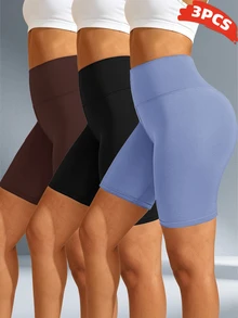 SHEIN Velisys 女款 3 件組交叉綁帶腰飾運動短褲 - 黑與白 - 查看 3