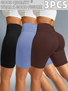 SHEIN Velisys 女款 3 件組交叉綁帶腰飾運動短褲 - 黑與白 - 查看 1