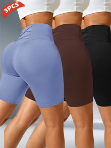 SHEIN Velisys 女款 3 件組交叉綁帶腰飾運動短褲 - 黑與白 - 查看 2
