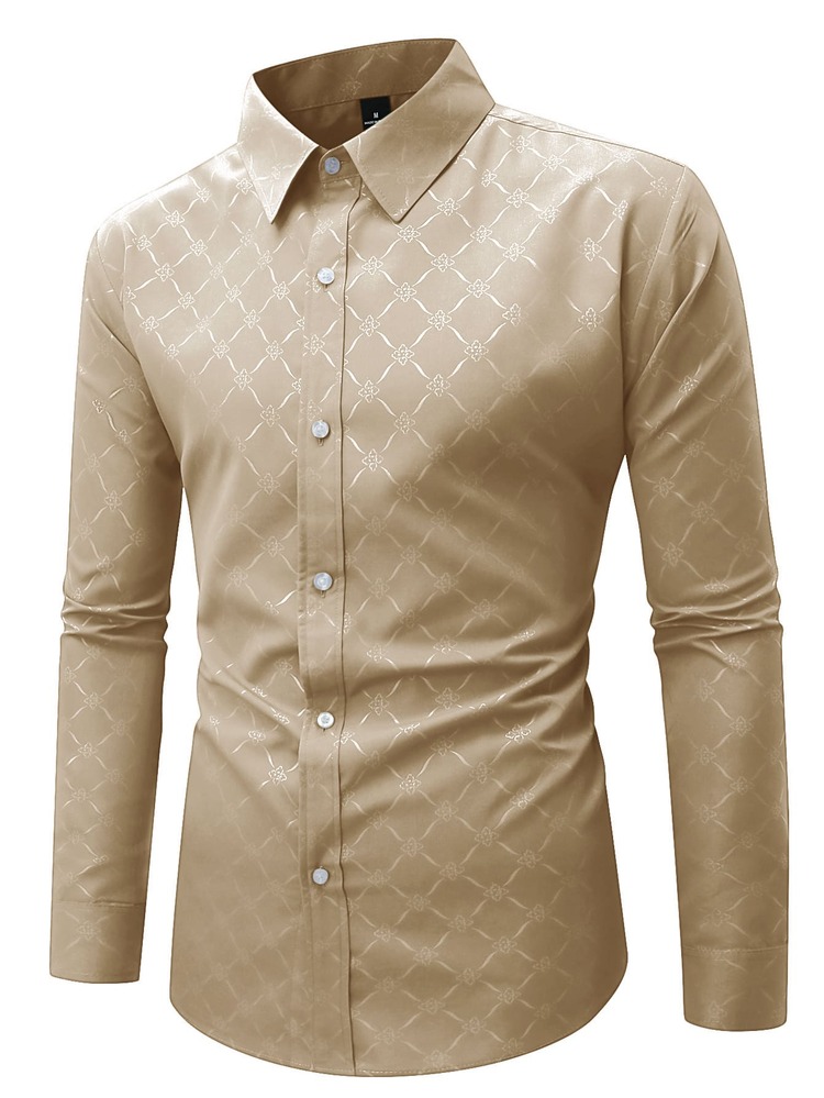 Manfinity Mode Men's Black Button Down Long Sleeve Slim Fit Business Formal Dress Shirt,Long Sleeve Men Shirt - Apricot - View 5