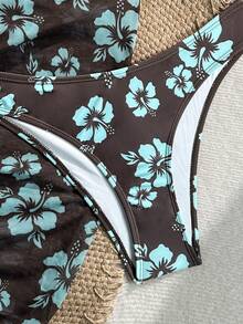 Swim Basics 3pcs/Set Floral Print Halter Neck Bikini With Tie Knot Mini Skirt For Summer Beach Vacation - Multicolor - View 3