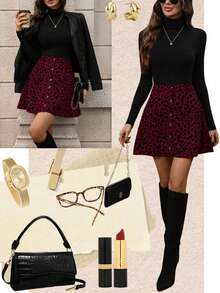 SHEIN LUNE Women's Leopard Print Corduroy Button Front Skirt - Burgundy - View 2