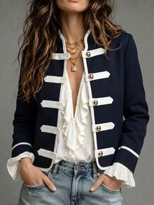 SHEIN PariChic Women's Colorblock Casual Versatile Daily Wear Long Sleeve Jacket - Navy Blue - View 1