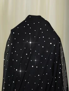 MaterniChic Luxury Evening Dresses Elegant Sexy Chic Black Maternity Party Photoshoot Rhinestone Square Neck Long Sleeve Fitted Halloween Autumn - Black - View 10
