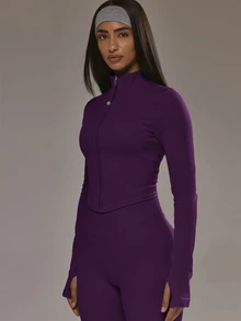 Musera Sport Dipped Hem Zip Through Seamless BBL Jacket Co-Ord Top Only Padel Winter Activewear Sport Gym Workout Alloy - Purple - View 3