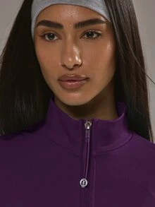 Musera Sport Dipped Hem Zip Through Seamless BBL Jacket Co-Ord Top Only Padel Winter Activewear Sport Gym Workout Alloy - Purple - View 2