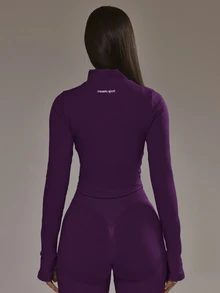 Musera Sport Dipped Hem Zip Through Seamless BBL Jacket Co-Ord Top Only Padel Winter Activewear Sport Gym Workout Alloy - Purple - View 4