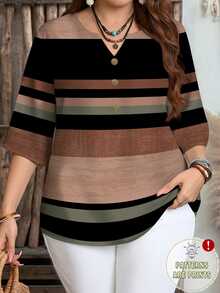 EMERY ROSE Women's Vacation Casual Colorblock Striped Shirt - Multicolor - View 1