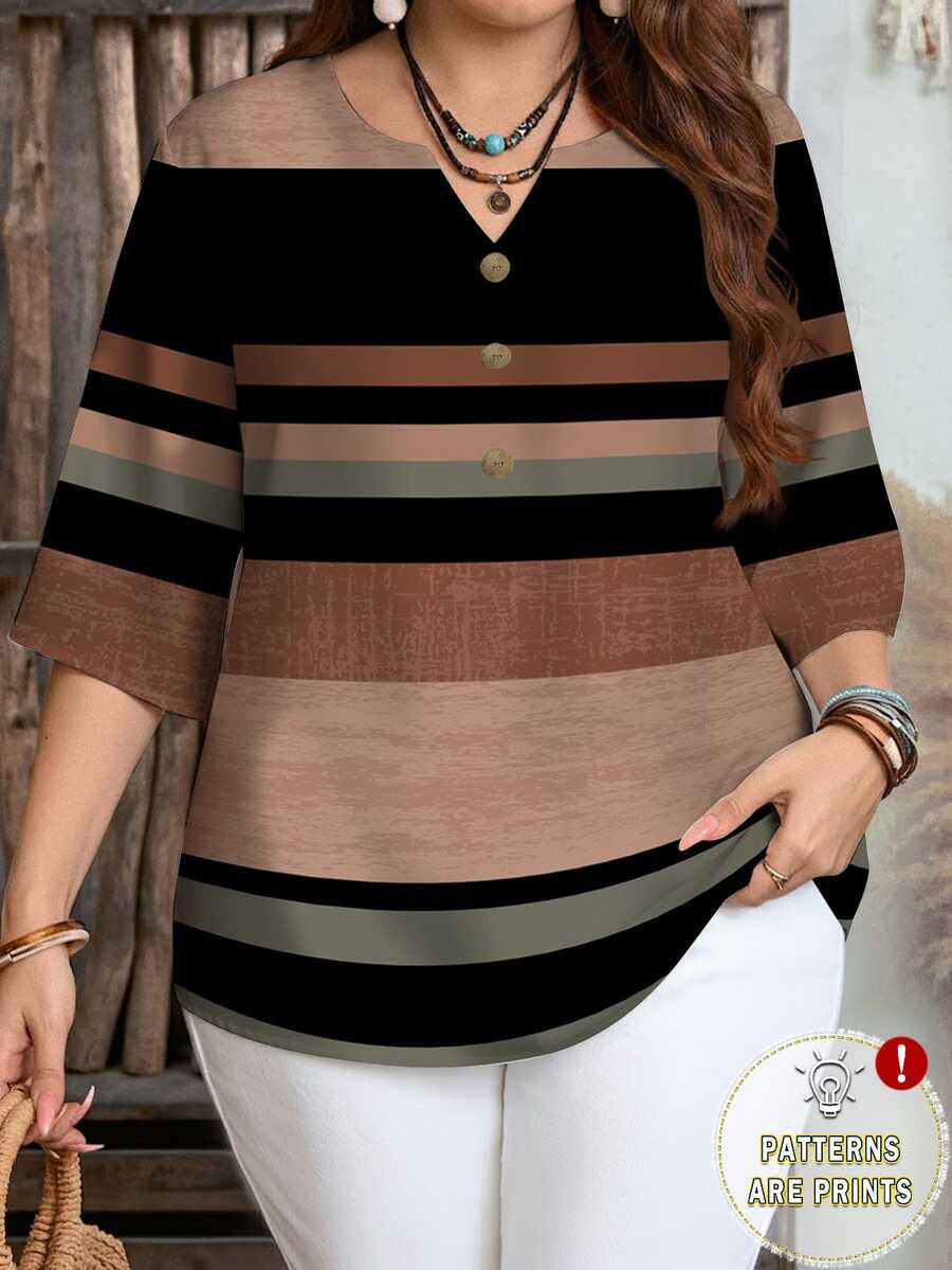 EMERY ROSE Women's Vacation Casual Colorblock Striped Shirt - Multicolor - View 1