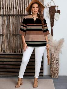 EMERY ROSE Women's Vacation Casual Colorblock Striped Shirt - Multicolor - View 7