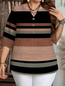 EMERY ROSE Women's Vacation Casual Colorblock Striped Shirt - Multicolor - View 4