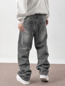 Manfinity Hypemode Men's Casual Relaxed Fit Straight Leg Jeans, Everyday Fashion - Light Grey - View 2