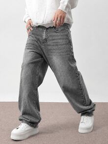 Manfinity Hypemode Men's Casual Relaxed Fit Straight Leg Jeans, Everyday Fashion - Light Grey - View 6