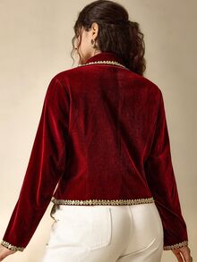 Nubod Rompi Wanita Ukuran Besar Warna Burgundy Kancing Logam Kancing Ganda Lengan Panjang untuk Musim Gugur - Burgundy - View 2