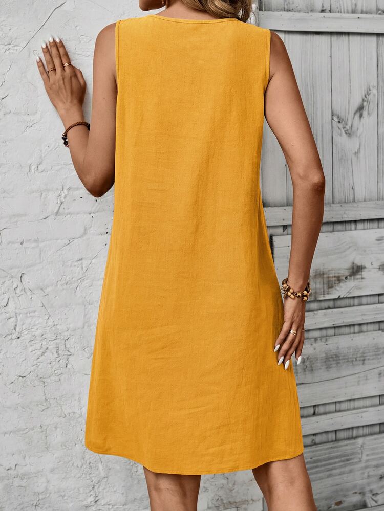 SHEIN LUNE Women's Casual Floral Print Pleated Sleeveless Dress, Summer 100 Cotton Dress Summer Dress Women Casual Dress Summer Casual Dress Casual Sundress - Yellow - View 2