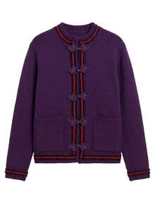 Nöista Purple Round Neck Knitted Cardigan Chinese Knot Buttons.Soft,Warm, Casual, Elegant, Retro And .Commuting Holiday Parties.Fall Winter,Going Out - Purple - View 7