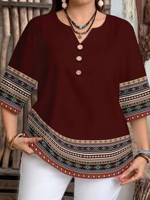 EMERY ROSE Camisa de mujer de manga corta con estampado retro - Multicolor - Ver 6