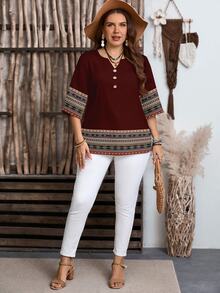 EMERY ROSE Camisa de mujer de manga corta con estampado retro - Multicolor - Ver 7
