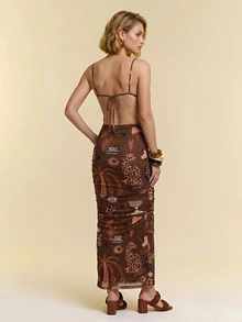 CAJUNI Women's Street Style Mushroom & Leaf Print Spaghetti Strap Dress - Brown - View 2
