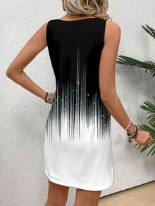 SHEIN LUNE Summer Sleeveless Color Block Round Neck Casual Bodycon Dress For Women,Summer Dresses For Women - Black - View 4