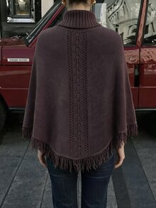 Flora Isola Flora Isola Sweater Syal Wanita Elegan dengan Kerah Tinggi dan Rumbai - Coffee Brown - View 2
