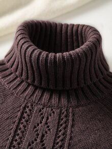 Flora Isola Flora Isola Sweater Syal Wanita Elegan dengan Kerah Tinggi dan Rumbai - Coffee Brown - View 8