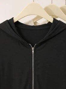 INAWLY Plus Size Women Solid Color Zipper Casual Daily Long Sleeve Jacket - Black - View 3
