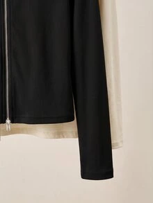 INAWLY Plus Size Women Solid Color Zipper Casual Daily Long Sleeve Jacket - Black - View 4