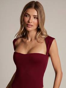 Hauture Body de mujer con cuello cuadrado y espalda abierta - Burdeos - Ver 4