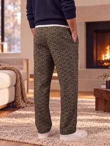 Manfinity CasualKnits 男士全印花休閒百搭日常旅行長褲 適合男孩 秋冬日常新款 - 棕色 - 查看 2