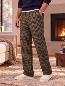 Manfinity CasualKnits 男士全印花休閒百搭日常旅行長褲 適合男孩 秋冬日常新款 - 棕色 - 查看 3