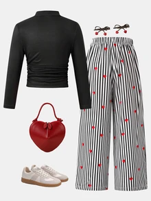 SHEIN Young Girl Heart Pattern Long Sleeve T-Shirt And Pants Casual Daily Outfit - Multicolor - View 6