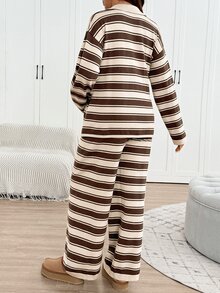 SHEIN Setelan Sweater Rajut dan Celana Panjang Kasual Musim Gugur/Dingin untuk Ibu Hamil - Coklat - View 2