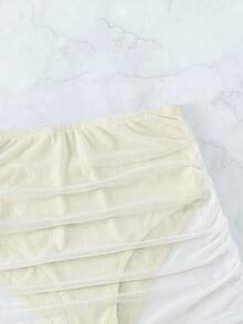 SHEIN Swim Women's Solid Color Ruched Beach Party Vacation Swimwear Bottom Skirt White Summer Tropical Sexy - White - View 6