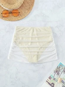 SHEIN Swim Women's Solid Color Ruched Beach Party Vacation Swimwear Bottom Skirt White Summer Tropical Sexy - White - View 5