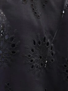 SHEIN VCAY Women's Embroidery Puff Sleeve Single-Breasted Casual Blouse - Black - View 8