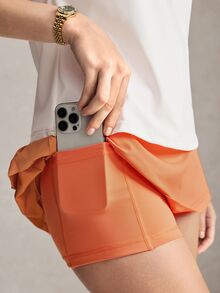 Activina 女款拼色百褶休閒百搭日常旅行運動裙 網球高爾夫運動時尚運動百褶裙 日常穿著對比色 - 橘色 - 查看 7