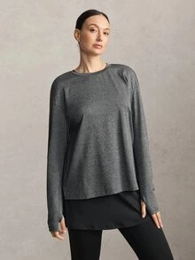 Activina Women's Modest Solid Color Casual Daily Travel Sports T-Shirt Long Sleeve Side Slit Sports Autumn Middle Eastern Sport T-Shirt Workout Breathable Gym - Grey - View 10
