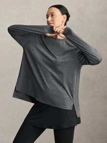Activina Women's Modest Solid Color Casual Daily Travel Sports T-Shirt Long Sleeve Side Slit Sports Autumn Middle Eastern Sport T-Shirt Workout Breathable Gym - Grey - View 7