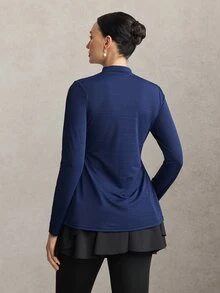 Activina Women's Modest Solid Color Cool, Skin-Friendly And Breathable Slim Fit Long Sleeve Side Slit Sports Autumn Middle Eastern Sport T-Shirt - Navy Blue - View 3
