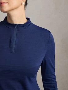 Activina Women's Modest Solid Color Cool, Skin-Friendly And Breathable Slim Fit Long Sleeve Side Slit Sports Autumn Middle Eastern Sport T-Shirt - Navy Blue - View 4