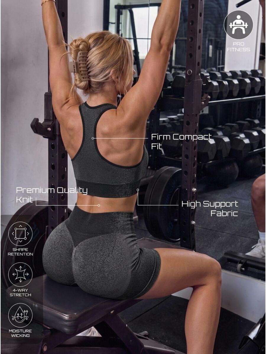 SHEIN Sports Women's Solid Color Top And High Waist Shorts Casual Daily Sports Set - Multicolor - View 1