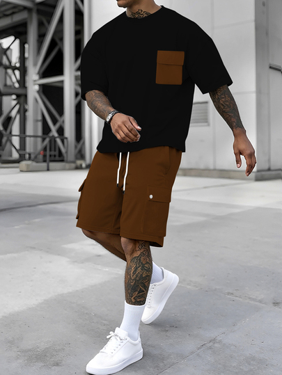 Manfinity Homme Men's Short Sleeve T-Shirt & Cargo Shorts Set