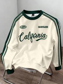 Aesthetic Post Men's American Vintage California Letter Print Summer Colorblock Webbing Raglan Sleeve Loose Slimming Crew Neck Sweatshirt - Multicolor - View 3