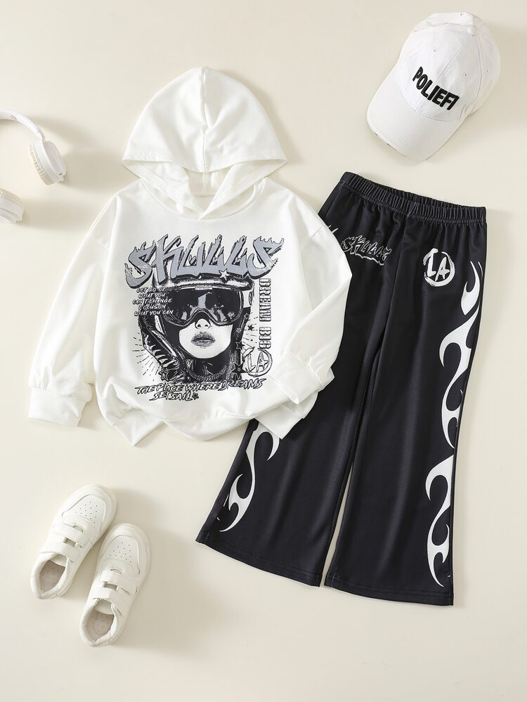 SHEIN Kids Young Boys Autumn New Casual Minimalist Loose Comfortable Thick Hooded Sweatshirt Pants 2 Pieces Set Suitable For Autumn/Winter, Boys Outfit Set - Black and White - View 4