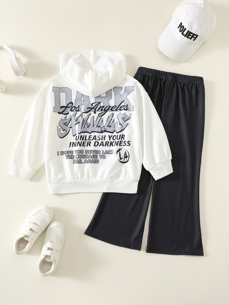 SHEIN Kids Young Boys Autumn New Casual Minimalist Loose Comfortable Thick Hooded Sweatshirt Pants 2 Pieces Set Suitable For Autumn/Winter, Boys Outfit Set - Black and White - View 5