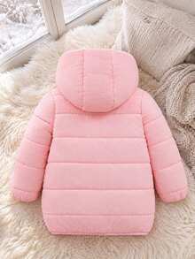 Young Girls Hooded Loose Winter Coats, Long Sleeve Top, Fall, Autumn, Winter Pink Fleece And Thickened - Pink - View 3