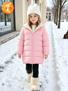 Young Girls Hooded Loose Winter Coats, Long Sleeve Top, Fall, Autumn, Winter Pink Fleece And Thickened - Pink - View 4