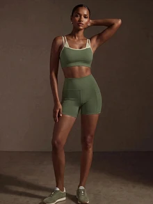 Zivah Women's Colorblock 2-In-1 Cropped Tank Top & Fitted Shorts Sportswear Set, All Season Athletic Gym Workout Running Activewear - Green - View 8